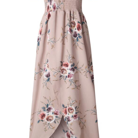 Sexy floral Dress Summer Split Maxi Beach Sundress Off Backless Dress Boho Long Dresses Vestidos Femme Khaki
