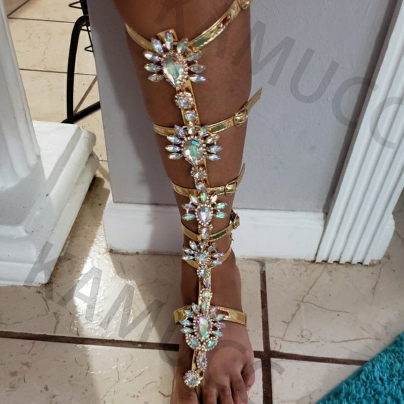 Rhinestone knee discount high gladiator sandals