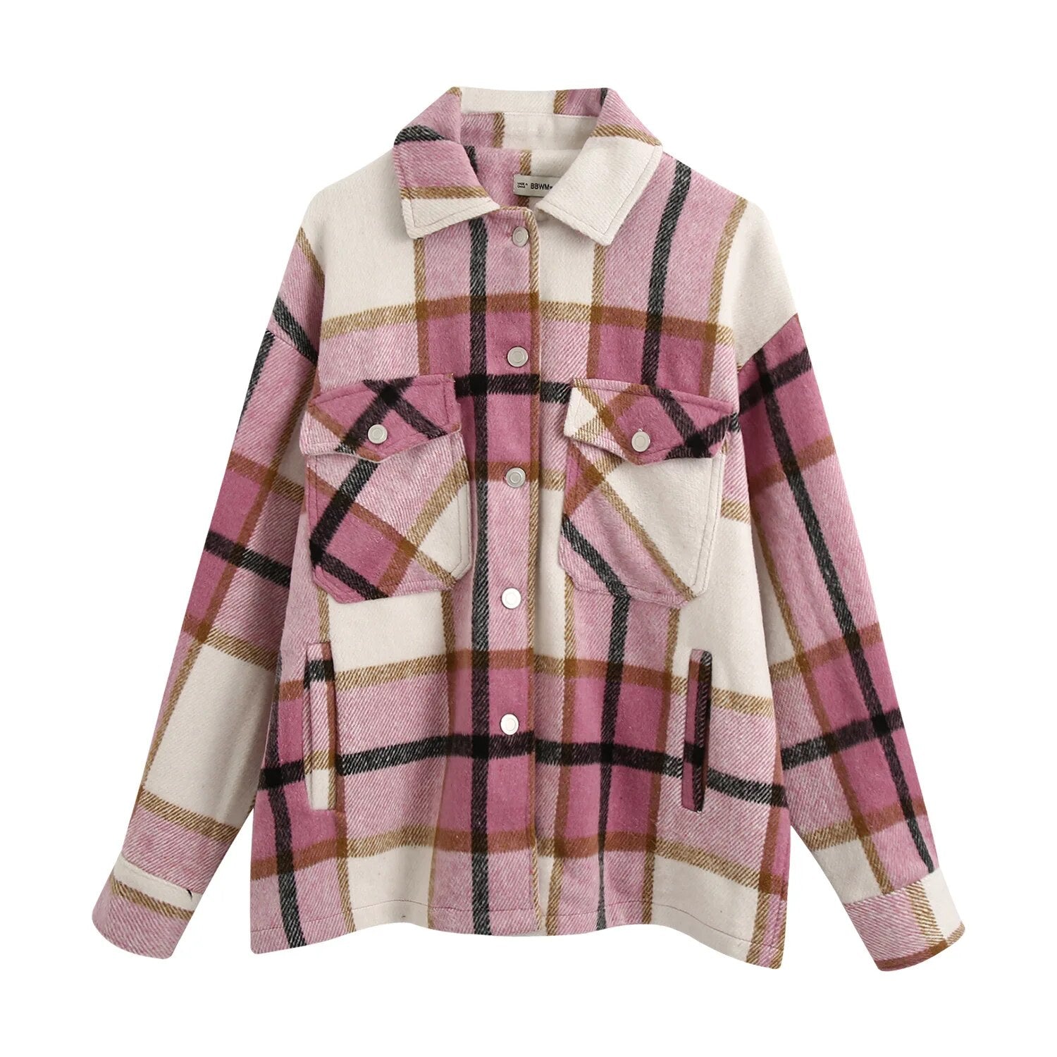 TEELYNN Long Sleeve Overshirt Women Coats 2024 Vintage Green Plaid Autumn Winter Warm Jacket Boho Casual Oversized Outwear Coat Pink