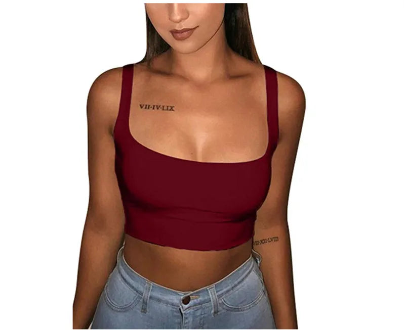 Solid Tank Top Female Strap Sleeveless Slash Neck Cropped Vest Sexy Women'S Summer Bralette Top White Black Red Casual Clothing Wine red
