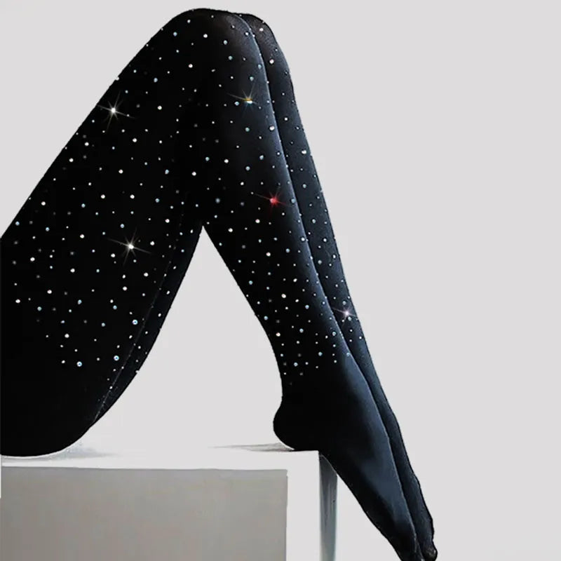 Sexy Women Plus Size Rhinestone Tights 100DEN Stretchy Bling Crystal AB Autumn Winter Diamond Thick High Quality Pantyhose