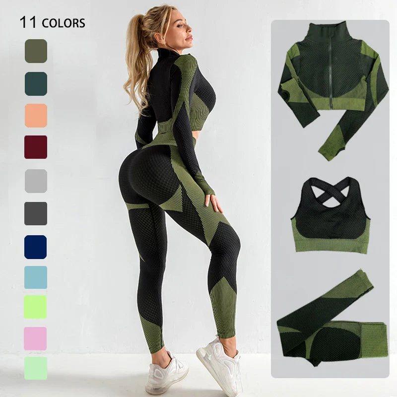 Seamless Women Yoga Sets Female Sport Gym Suits Wear Running Clothes Women Fitness Sport Yoga Suit Long Sleeve Yoga Clothing