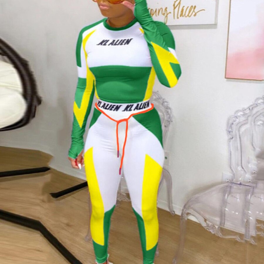 Sexy Tracksuits Women Two Piece Set Outfits Sports Fitness High Waist Leggings Winter Spring Matching Sets Sweatsuit 20259 green