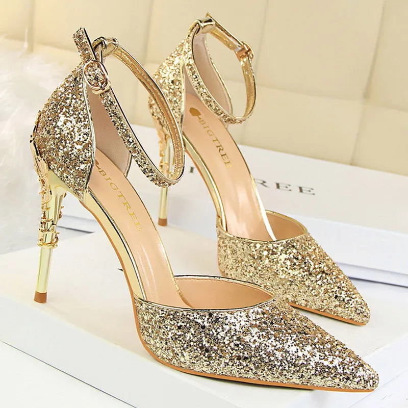 Shoes Heels 2024 New Woman Pumps Sequins High Heels Women Shoes Fashion Ladies Shoes Gold Sliver Stiletto Heels Sandals