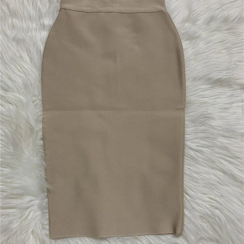 Women New Rayon Bandgae Skirt Elegant Pencil Skirt Celebrity Sexy Club Party Wear Vintage Vestios Khaki