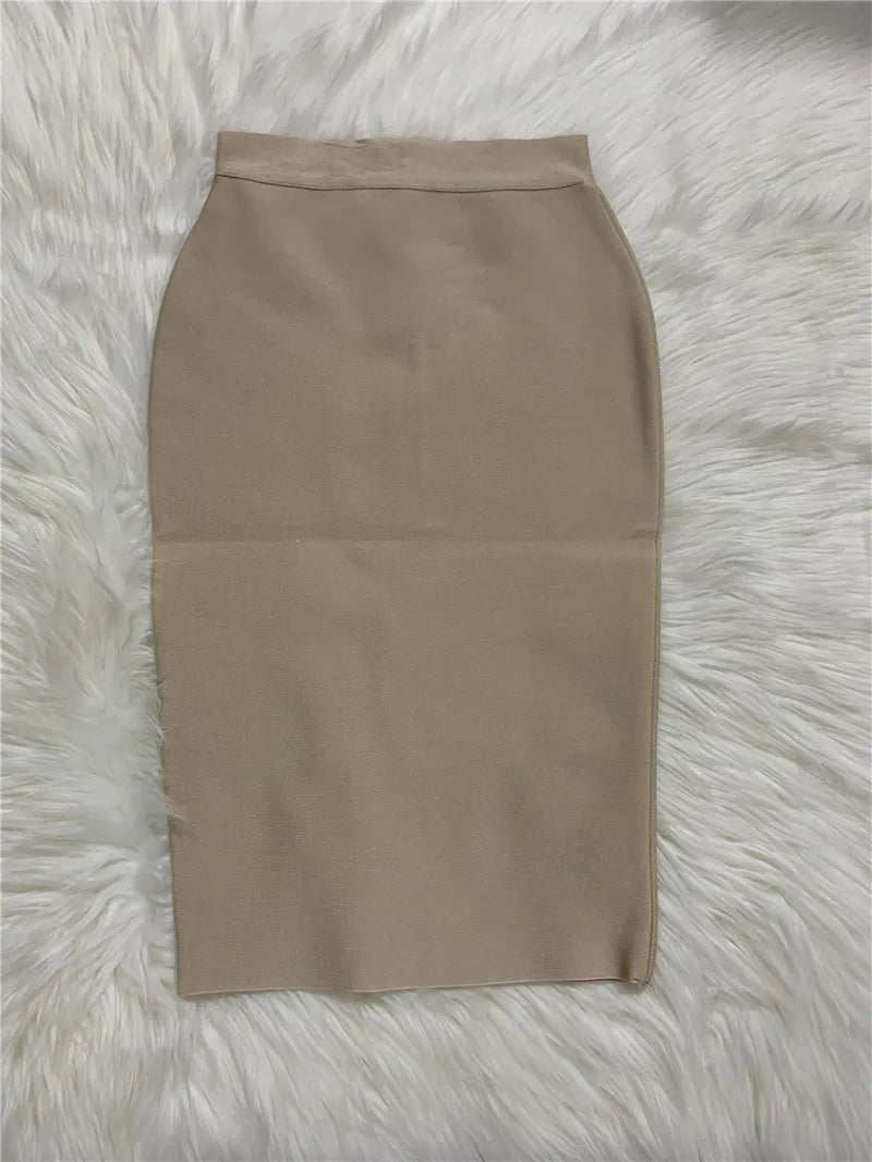 Women New Rayon Bandgae Skirt Elegant Pencil Skirt Celebrity Sexy Club Party Wear Vintage Vestios Khaki