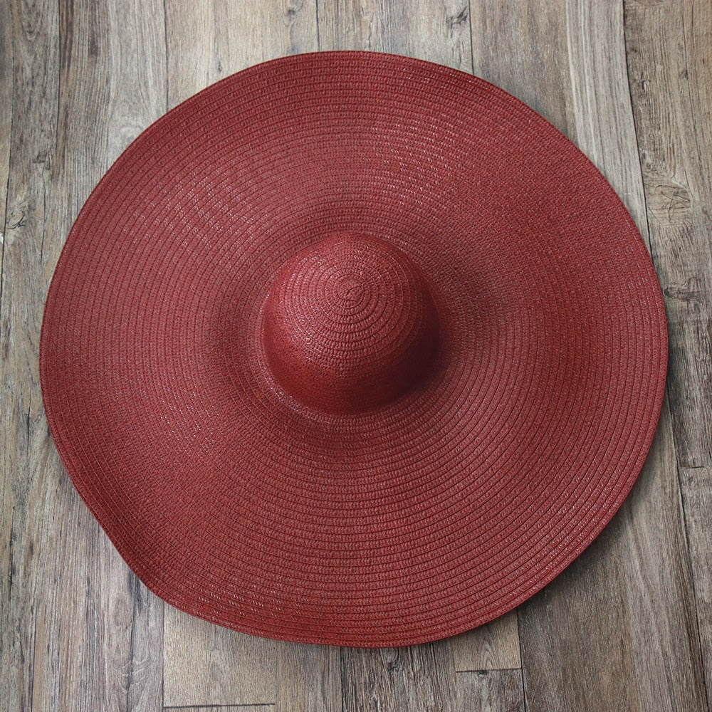 Women Beach Accessories Sombrero Big Size Hat Female Large Wide Brim Straw Sun Hats Oversized Anti UV 50 Summer Hat Wholesale wine red