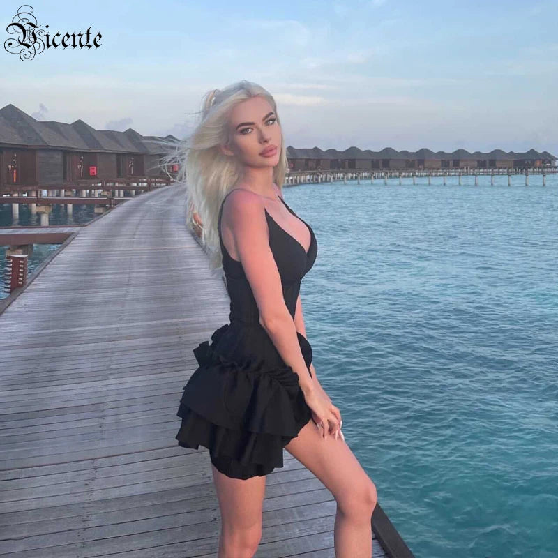 Women White Mini Dress Sexy Spaghetti Strap V Neck Ruffles Dress Celebrity Christmas Party Bandage Vestido