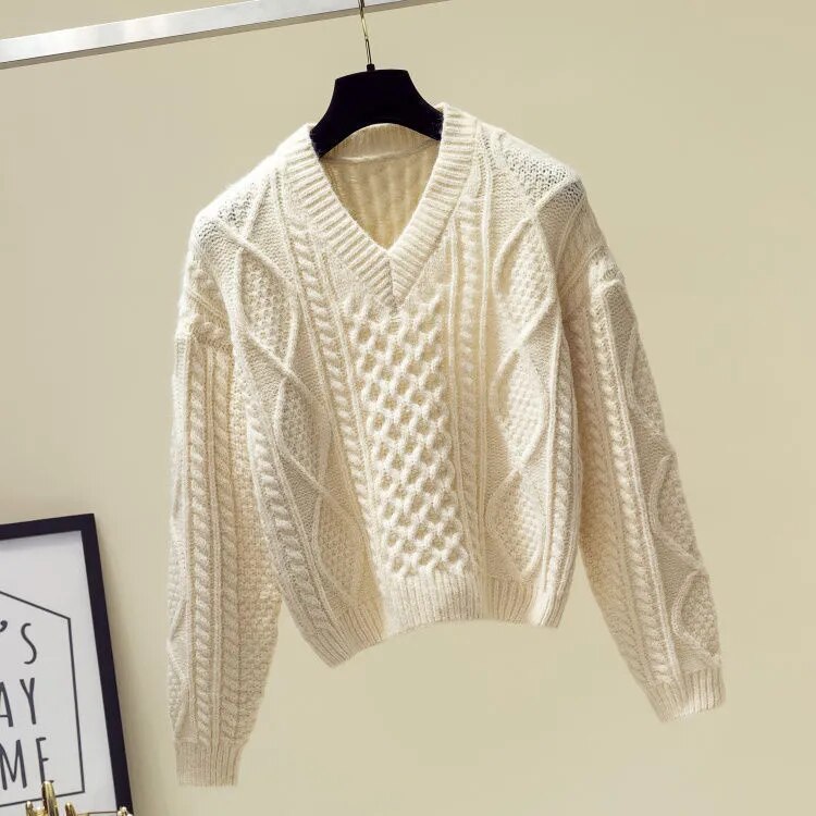 Women Autumn Winter Warm Knitted Two Pieces Sets Korean Long Sleeve Pullover Sweater Top And High Waist Skirts Sets