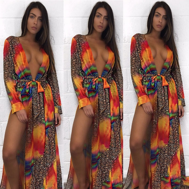 Sexy Print Floral Bikini Cover Up Women Beach Dress Beachwear Tunic Pareos Kaftan Robe Cover-up Bathing Suit Swimsuits