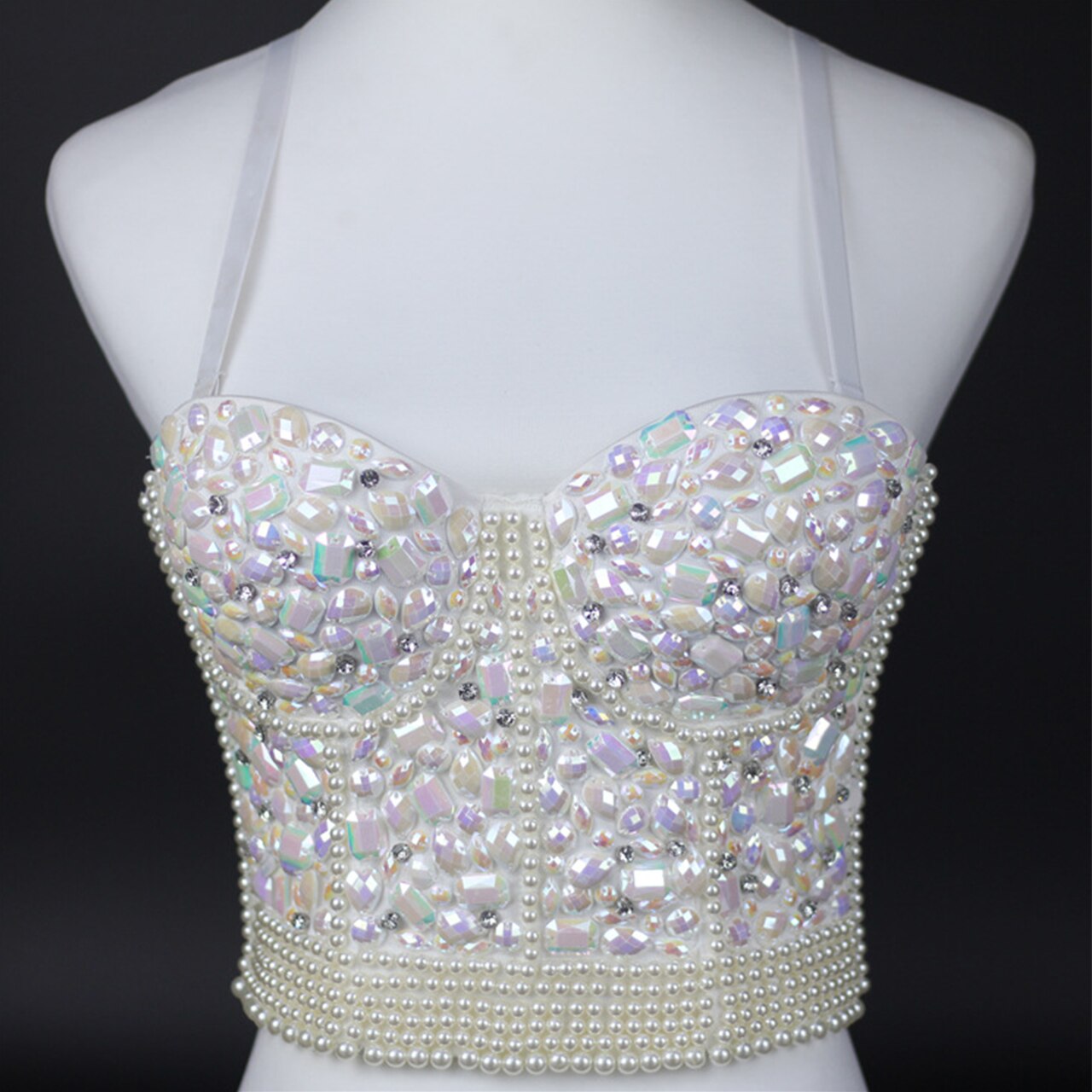 SXTHAENOO Gorgeous Rhinestone Pearl Pearl Corset Lingerie Wedding Bra Women Bra Cropped Camisole 3201