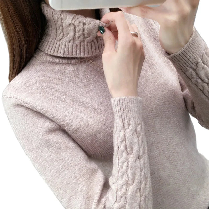 Women Sweater Turtleneck Pullovers Autumn Winter Sweaters New 2023 Long Sleeves Thick Warm Female Sweater Khaki Khaki