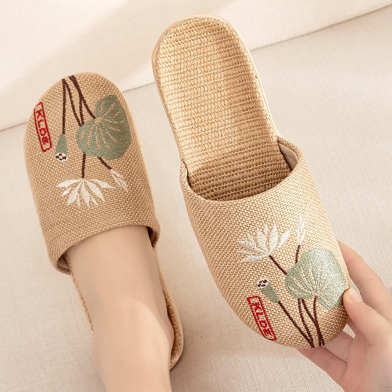 Suihyung Summer Flax Slippers Women Men Casual Linen Slides Multi-Style Non-Slip EVA Home Flip Flops Indoor Shoes Female Sandals