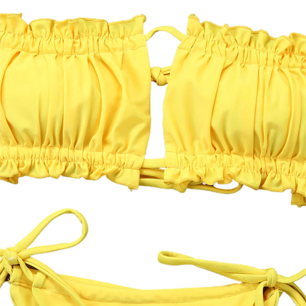 Push Up Padded Women Swimwear Bathing Suit Hirigin Sexy Straples Ruffles Bandage Women Bikini Set Pure Color Summer wear