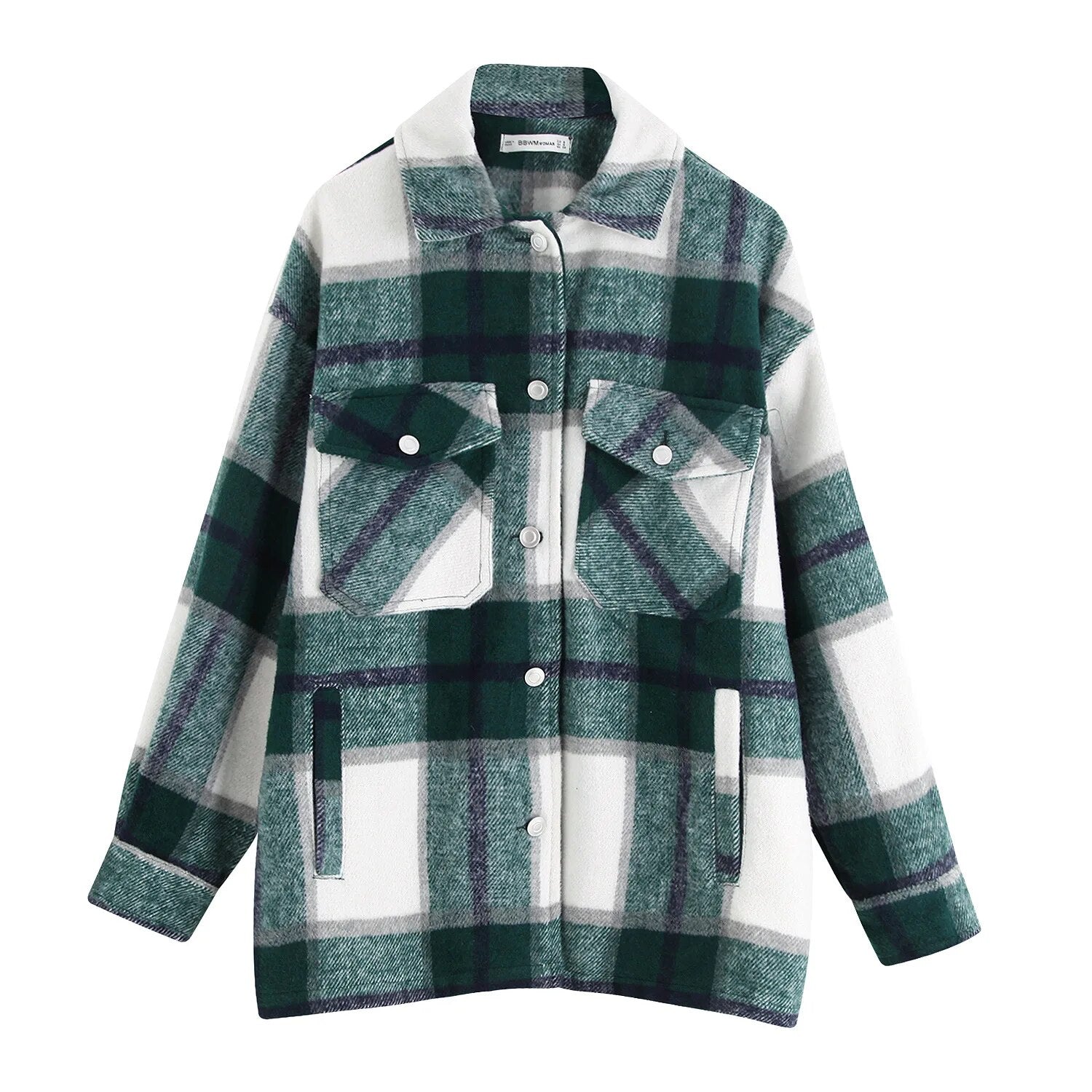 TEELYNN Long Sleeve Overshirt Women Coats 2024 Vintage Green Plaid Autumn Winter Warm Jacket Boho Casual Oversized Outwear Coat Green
