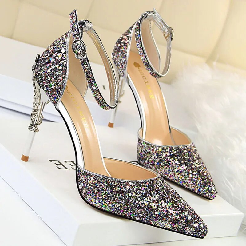 Shoes Heels 2024 New Woman Pumps Sequins High Heels Women Shoes Fashion Ladies Shoes Gold Sliver Stiletto Heels Sandals multicolor