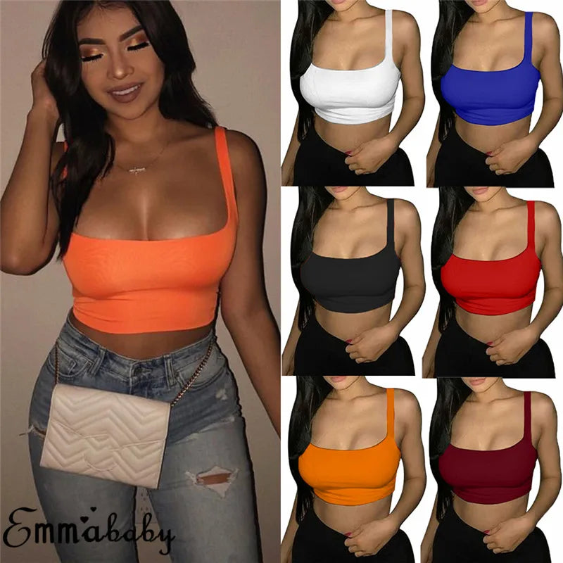 Solid Tank Top Female Strap Sleeveless Slash Neck Cropped Vest Sexy Women'S Summer Bralette Top White Black Red Casual Clothing