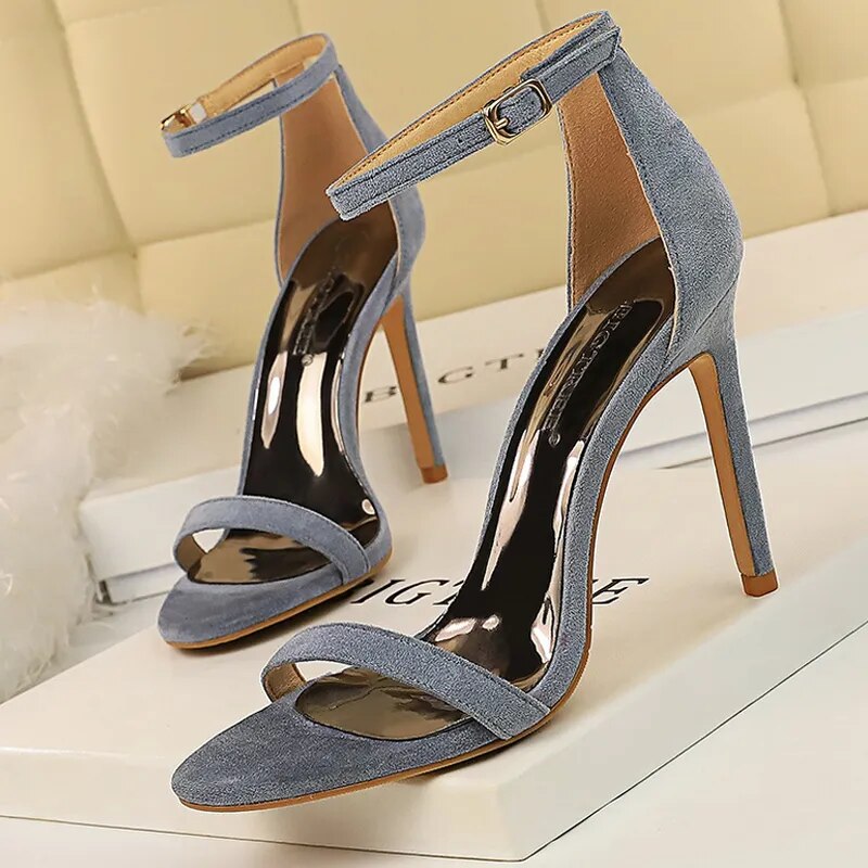 Shoes Summer Women Sandals Suede Hollow High Heels Stiletto Fashion Sandles Women Heels Ladies Shoes Women's Sandals Suedeblue10cm