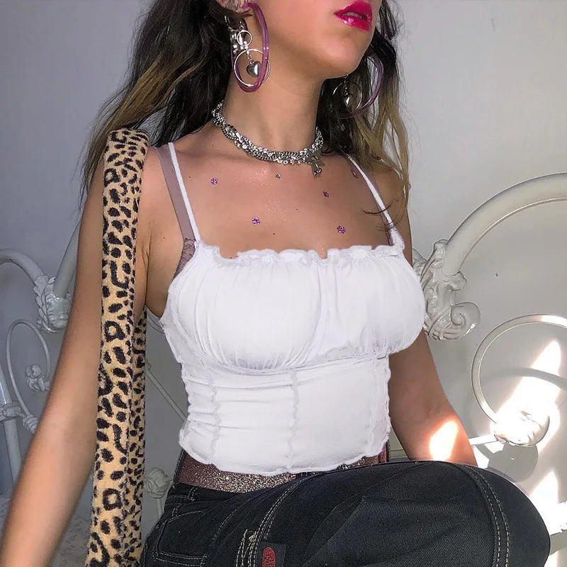 Sexy Summer Women Ruffles Tank Top Fashion Ladies Sleeveless Strapless Ruched Slim Crop Top Camisole Female Clothing Tanks