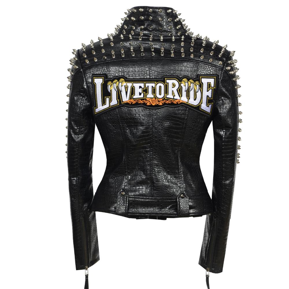 SX Occident Fashion women Club hot style Stud slim fit jacket shoulder rivets zip stitching short PU leather rock coat ying4