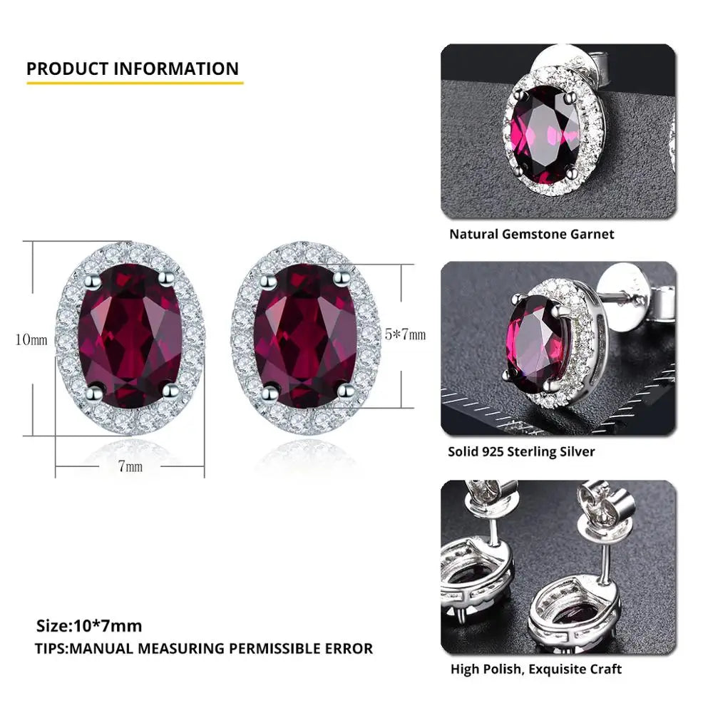 Hutang 2.06ct Genuine Rhodolite Garnet 925 Silver Stud Earrings Solid 925 Sterling Silver Fine Elegant Jewelry for Women