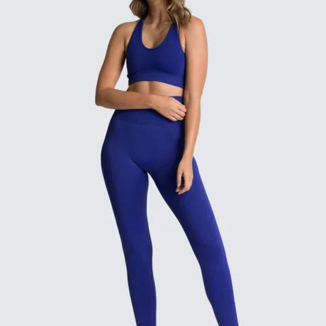 2pcs seamless hyperflex workout sport outfits for women sportswear athletic clothes gym Long Sleeve Crop Top High Waist Leggings blue set