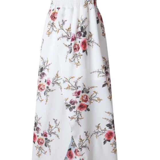 Sexy floral Dress Summer Split Maxi Beach Sundress Off Backless Dress Boho Long Dresses Vestidos Femme White