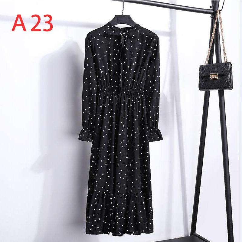 Plus Size Women's Clothing Long Sleeve Chiffon Shirt Dresses For Women Red Bow Floral Club Party Autumn Winter платье Woman