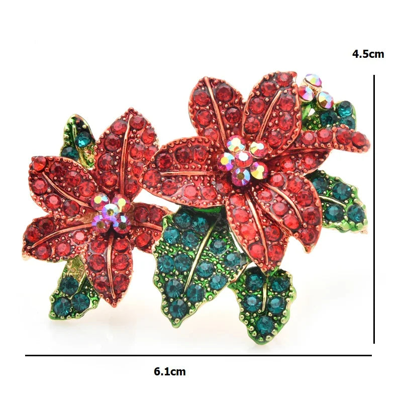 Wuli&baby Red Rhinestone Flower Brooches Women Alloy Beautiful Flower Brooch Pins New Year Gifts