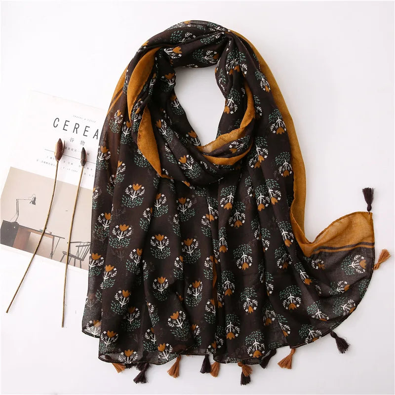 2023 Fashion Paisley Abstract Floral Tassel Viscose Shawl Scarf Lady Wrap Thin Pashmina Stole Muslim Hijab 180*90Cm 20