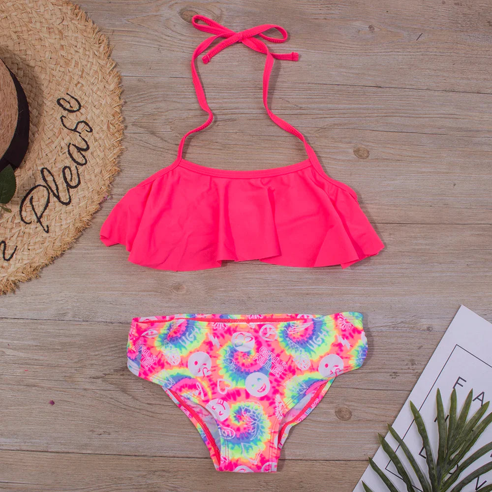 New Falbala Kids Swimwear Swimsuit New Print Girls Kid Bikini Set 5-14 Years Children Bandage Swimming Suit Beachwear A247