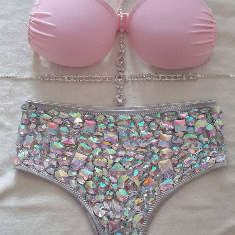 Sexy Push Up Bikini Luxury Rhinestone Diamond Swimsuit Hand Sewing Crystal Women's Swimwear Summer Beach Wear Biquini