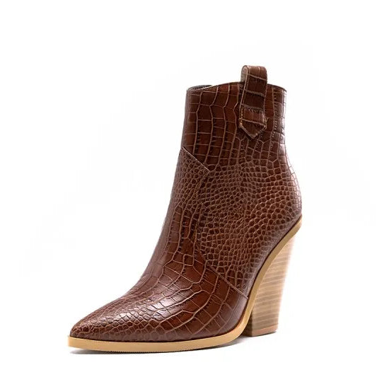 MStacchi Gold Snake Print Ankle Boots For Women Wedge High Heels Boots Woman Runway Design Chunky Heels Botas Mujer Western boot brownness