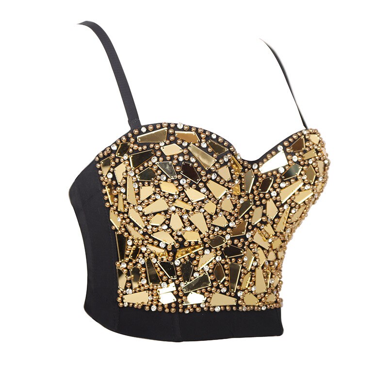 Sexy Beaded Diamond Sequins Women Camis Cropped Top Night Club Party Corset Crop Top To Wear Out Push Up Bustier Bra DB905