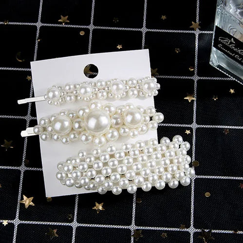 5Pcs/Set Fashion Pearl Hair Clip Snap Button Hair Pins for Women Sweet Pearl Hairpin Hair Clips Jewelry Lady Barrette Stick 14silver color