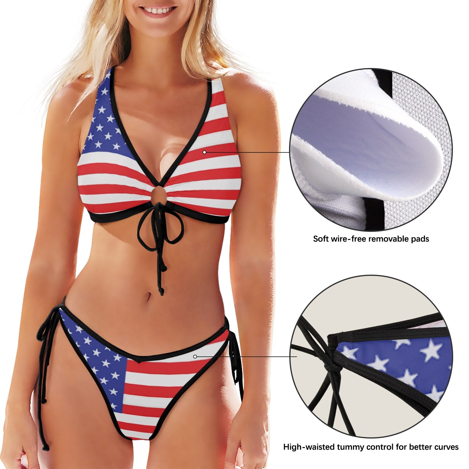 Sexy Bikini Set Micro Swimsuit Women Push Up Bikini 2022 Sexy Swimwear Halter Bandage Bathing Suit American flag print Biquini