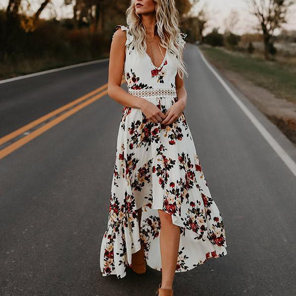Summer Floral Boho Women Elegant Vintage Long Maxi Dress Sexy Backless Party Beach Dress Sundress