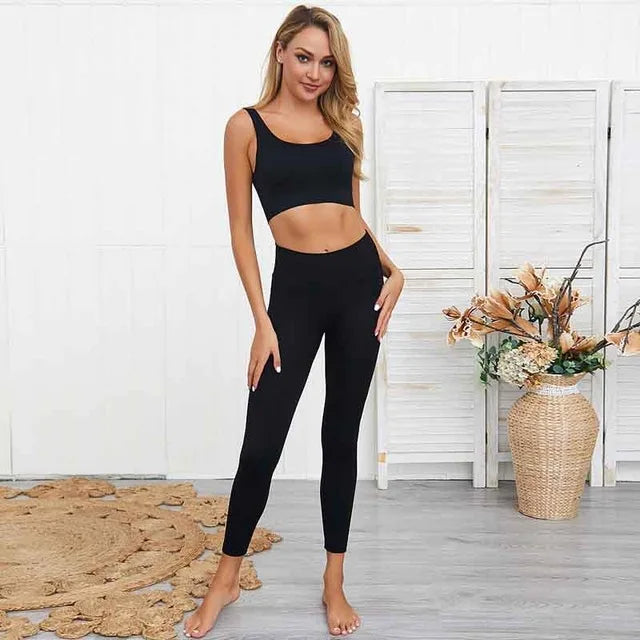 2pcs seamless hyperflex workout sport outfits for women sportswear athletic clothes gym Long Sleeve Crop Top High Waist Leggings black set
