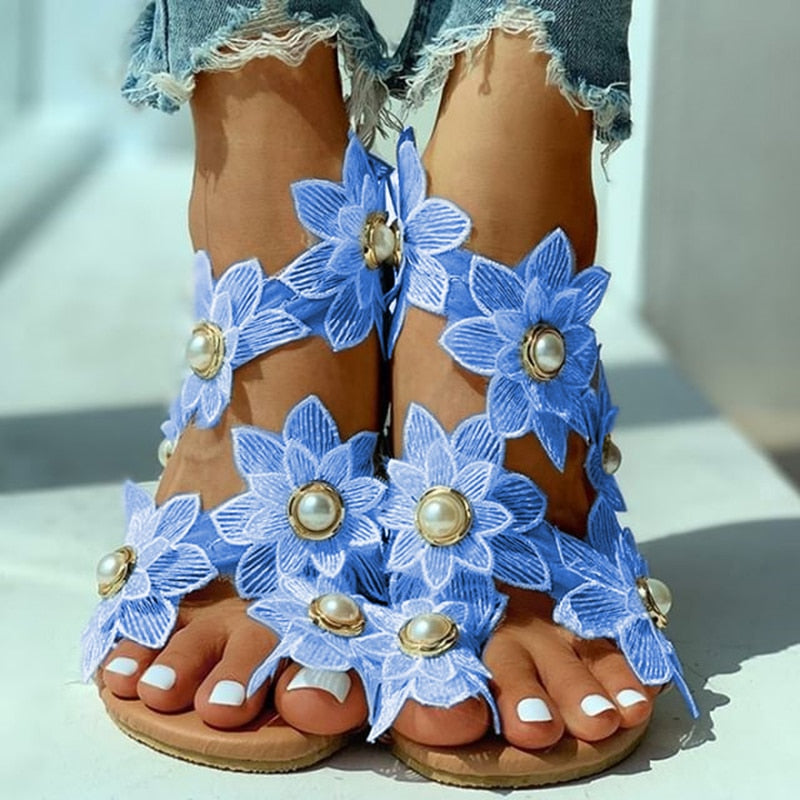 Women Sandals Boho Style Summer Shoes For Women Flat Sandals Beach Shoes 2024 Flowers Flip Flops Chaussures Femme 6 Colors 35-44