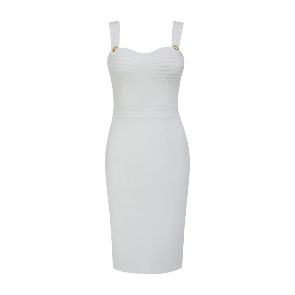 Women Summer Fashion Sexy V Neck Backless Button Red Black White Bodycon Bandage Dress 2022 Designer Evening Party Dress Vestido WHITE