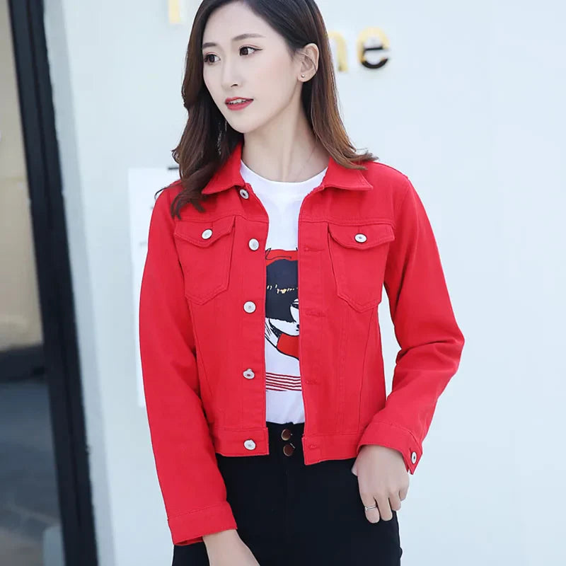 New Long Sleeve winter Slim White Black Jeans Top For Women Solid Denim Jacket Women Short Overcoat Ladies Jackets Tops Burgundy