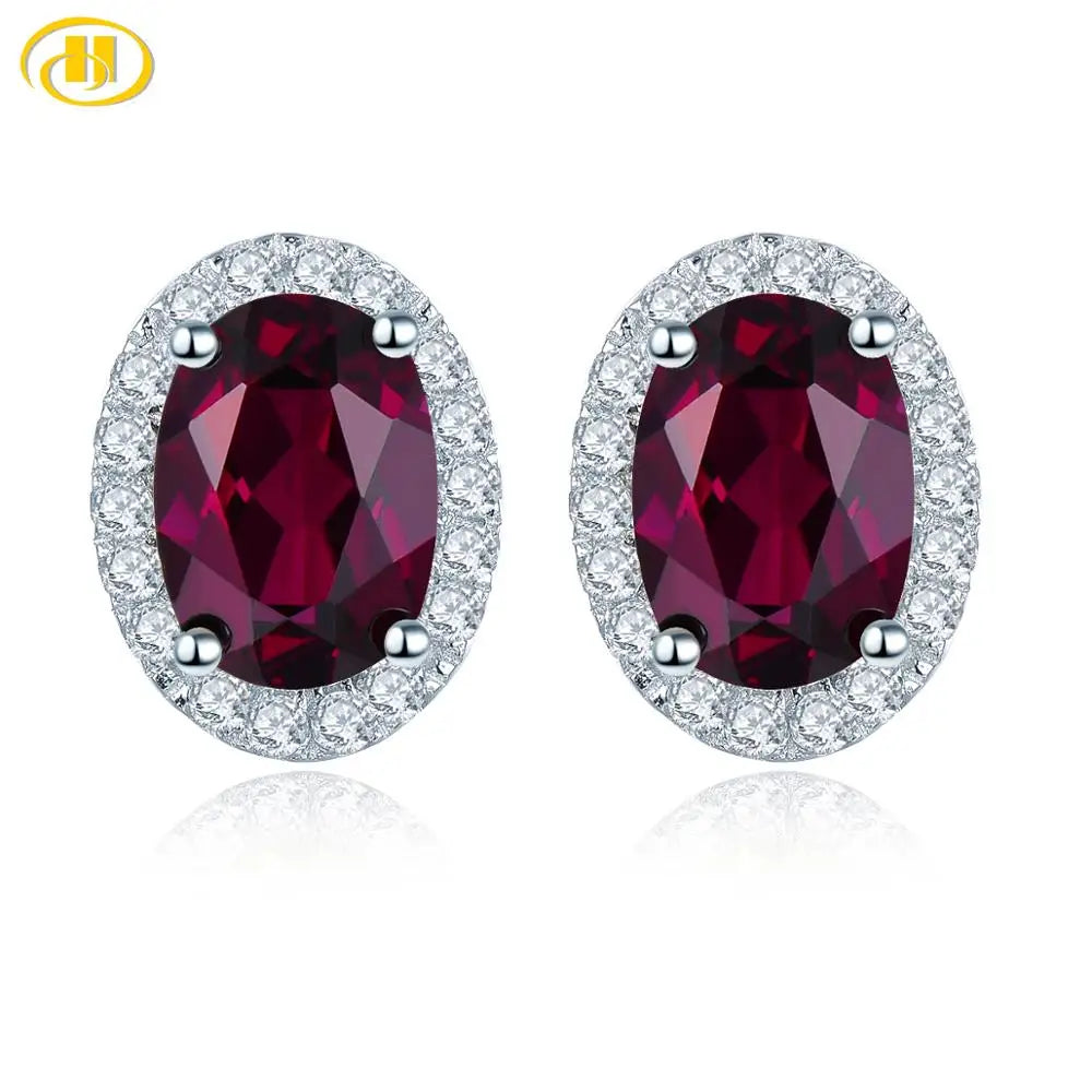 Hutang 2.06ct Genuine Rhodolite Garnet 925 Silver Stud Earrings Solid 925 Sterling Silver Fine Elegant Jewelry for Women