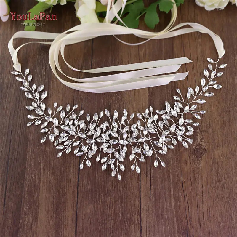 YouLaPan Fast Shipping Wedding Dress Belt Bridal's Belt Rhinestone Belt Wedding Bridal Sash Belt Silver Crystal Belt SH237 Ivory ribbon