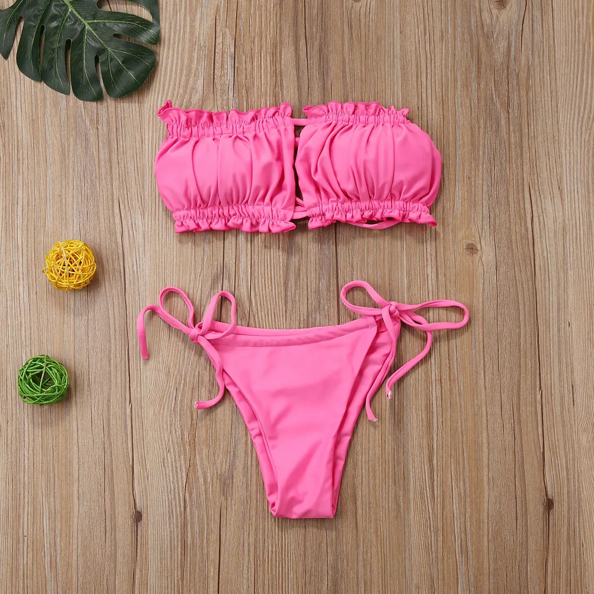 Push Up Padded Women Swimwear Bathing Suit Hirigin Sexy Straples Ruffles Bandage Women Bikini Set Pure Color Summer wear