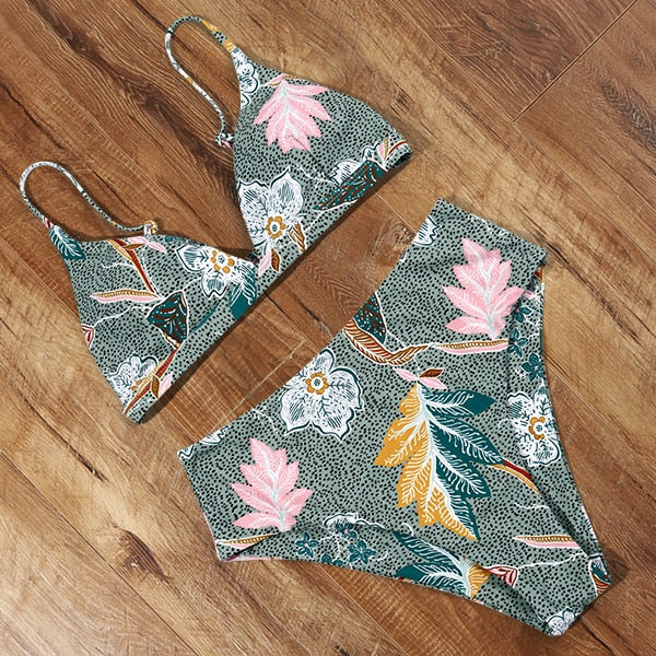 RUUHEE 2024 Bikini Swimwear Swimsuit Women Solid Bathing Suit Green Neno Bikini Set With Pad Female High Waist Beachwear Biquini B3091GF