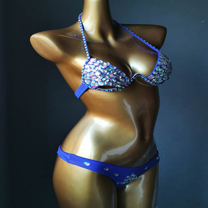 Push Up strass Bikini luxe cristal diamant femmes maillots de bain évider maillot de bain manuel haut de gamme personnalisé maillot de bain 