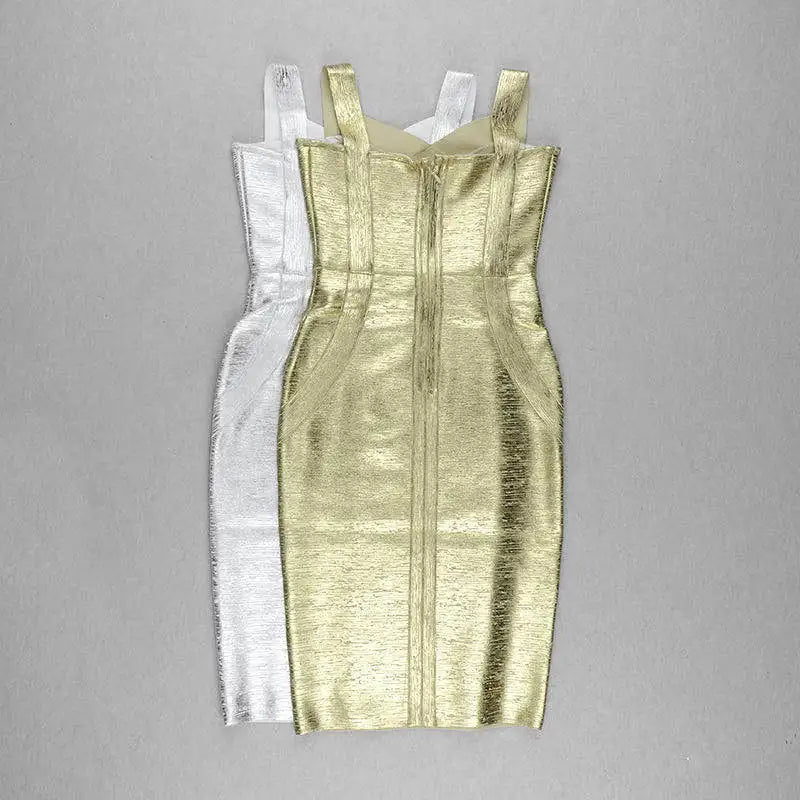 New Slip Gold Print Rayon Bandage Dress Foiling Sexy Celebrity Bodycon Cocktail Party Dress