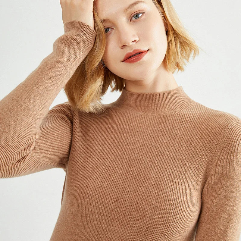 Cashmere sweater women Autumn and winter Half turtleneck cashmere jumpers knit female long sleeve Slim pullover Golden Camel