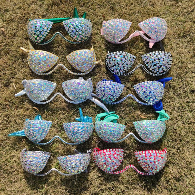 Rhinestone Triangle Bikini Luxury Crystal Diamond Women's Swimsuit Sexy Push Up Gathered Swimwear Biquini