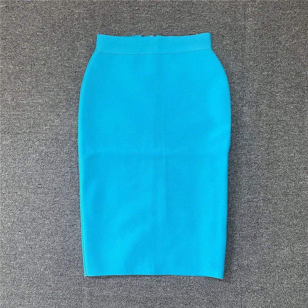 Women New Rayon Bandgae Skirt Elegant Pencil Skirt Celebrity Sexy Club Party Wear Vintage Vestios SKY BLUE